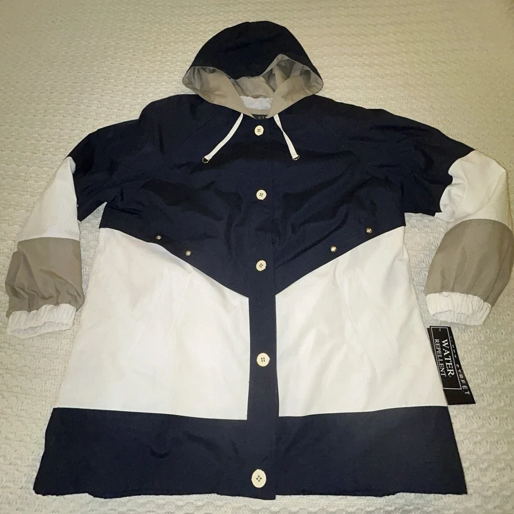 Fleet Street Women's XL Button Up Hooded Water‎ Resistant Jacket $90 New